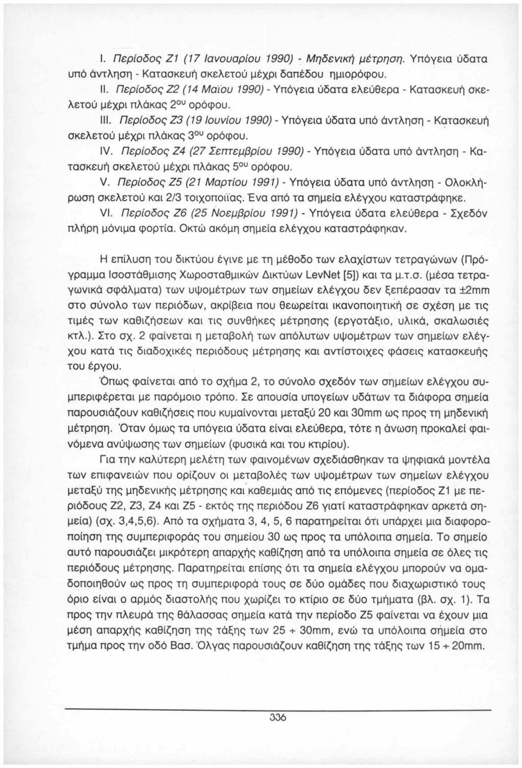 1. Περίδς Ζ1 (17 Ιανυαρίυ 1990) Μηδενική μέτρηση. Υπόγεια ύδατα υπό άντληση - Κατασκευή σκελετύ μέχρι δαπέδυ ημιρόφυ. 11.