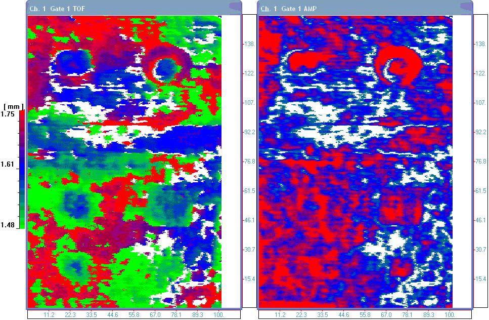 Κεφάλαιο 8 Ελεγχος δοκιμίων. 149 Σχήμα 8.18 : C-scan TOF-AMP CFRP V-I 7-8TH LAYER MAX-PEAK.