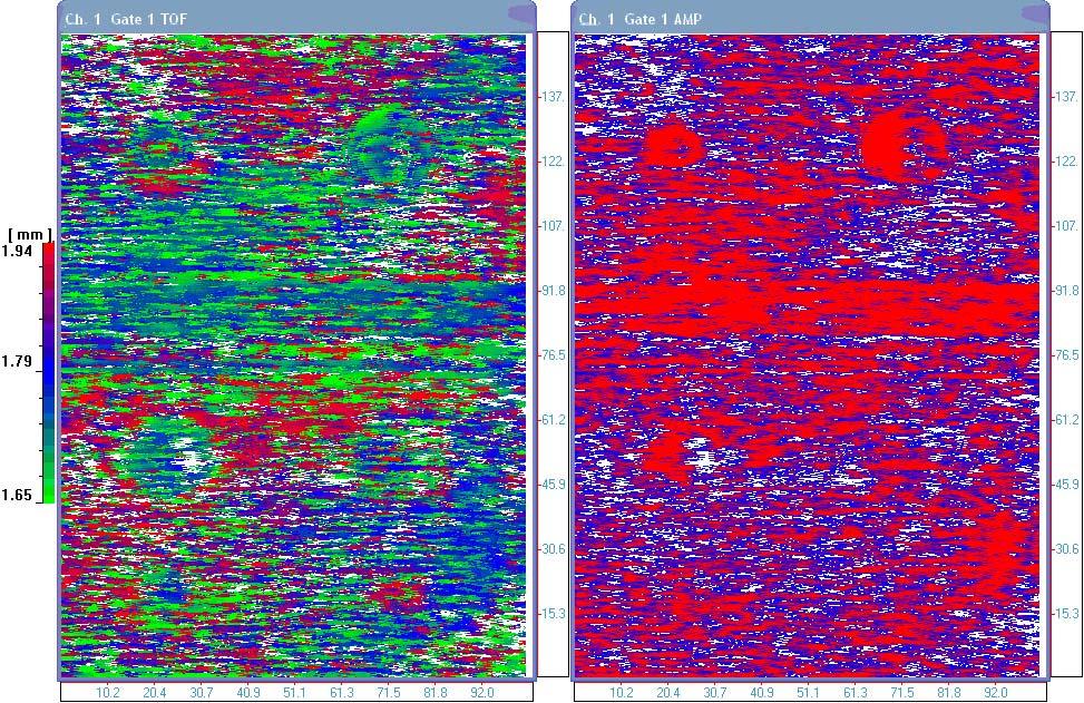 Κεφάλαιο 8 Ελεγχος δοκιμίων. 151 Σχήμα 8.19 :15MHz C-scan TOF-AMP CFRP V-I 7-8TH LAYER MAX PEAK. 8.6 