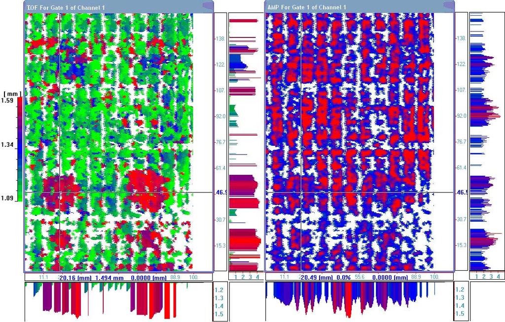 Κεφάλαιο 8 Ελεγχος δοκιμίων. 167 Σχήμα 8.30 :5MHz C-scan TOF-AMP GFRP V-I 4-5 th LAYER MAX-PEAK.