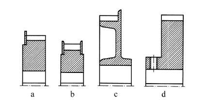 48 Transmisii mecanice În fig. 3. sunt prezentate câteva soluţii pentru realizarea roţilor dinţate, pentru curelele dinţate. În fig. 3., a şi c sunt prezentate roţi cu umeri de ghidare a curelei într-un singur sens, în fig.