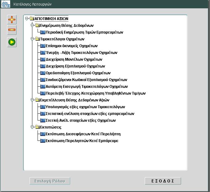 1.8. Κατάλογος Λειτουργιών Ρόλου Σε αυτή την οθόνη εμφανίζεται το μενού λειτουργιών του συγκεκριμένου ρόλου. Το μενού απεικονίζεται σε μορφή δένδρου.