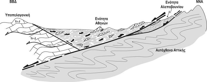 2.1 Αλπικοί Σχηματισμοί Μια μεγάλη τεκτονική ζώνη (αποκόλληση- detachment) οριοθετεί δύο ενότητες πετρωμάτων στο λεκανοπέδιο.