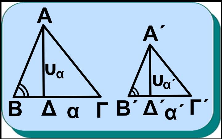 των αντίστοιχων υψών, ενώ αν έχουν ίσα ύψη, τότε ο λόγος των εμβαδών τους ισούται με το λόγο των αντίστοιχων βάσεων. Στην περίπτωση που τα τρίγωνα ΑΒΓ και Α Β Γ είναι όμοια, ισχύει το επόμενο θεώρημα.