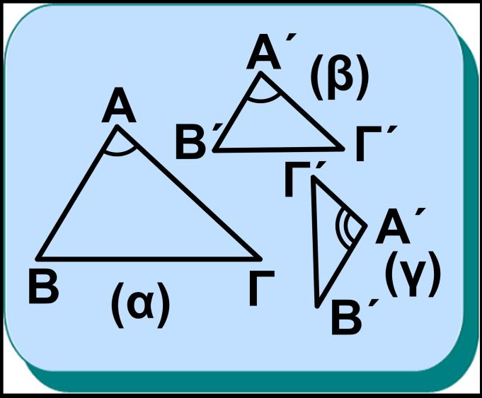 Θεωρούμε τα τρίγωνα ΑΒΓ και Α Β Γ με Αˆ Α ˆ (σχ. α,β) ή ˆ ˆ ο Α Α 180 (σχ. α,γ).