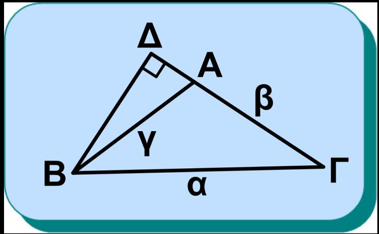 Θεώρημα IΙ Το τετράγωνο πλευράς τριγώνου που βρίσκεται απέναντι από αμβλεία γωνία είναι ίσο με το άθροισμα των τετραγώνων των δύο άλλων πλευρών, αυξημένο κατά το διπλάσιο γινόμενο της μίας από αυτές