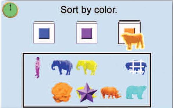 Εικόνα 10 Παράδειγμα παιχνιδιού για την βελτίωση της ικανότητας επίλυσης προβλημάτων που ζητά από τον χρήστη να κατατάξει κάθε αντικείμενο ανά χρώμα, τύπο και μέγεθος.