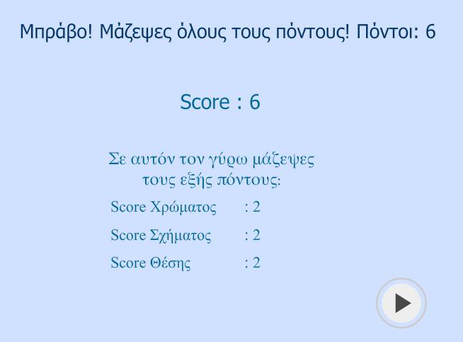 Εικόνα 47 Η οθόνη που δίνει την ανατροφοδότηση στο μαθητή.