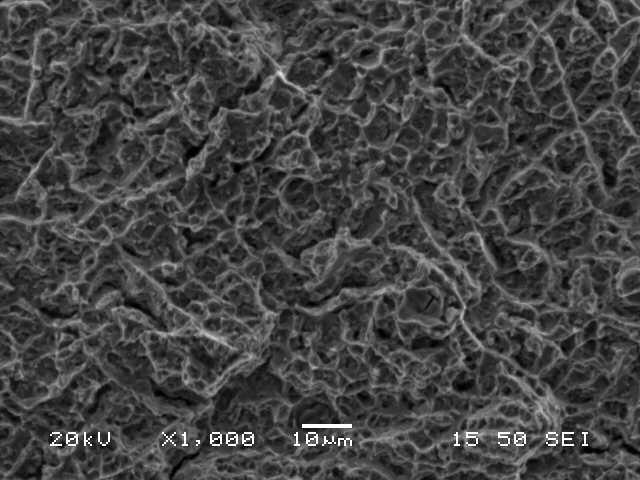 Εικόνα 48 Μικρογραφία δευτερογενών ηλεκτρονίων (SEM) του WEBWx1000. IG dimpled με microvoid cracking Ενδεικτικά αναφέρεται από τι προκαλείται ο κάθε τύπος θραύσης.