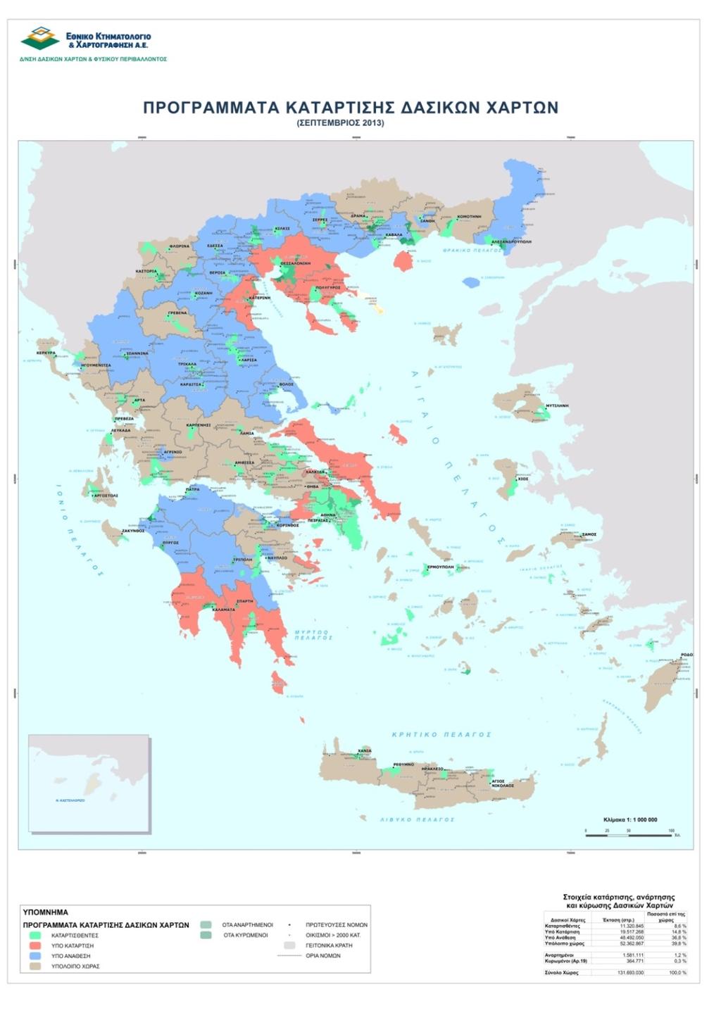 Σχήμα 2. Πρόοδος δασικών χαρτών (Πηγή: ΚΤΗΜΑΤΟΛΟΓΙΟ Α.Ε.