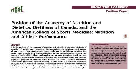 Επιστημονική πηγή Αθλητικής διατροφής -Position Statement: Σύνολο επίσημων συστάσεων για την ιδανική προπονητική και αγωνιστική διατροφή με στόχο τη