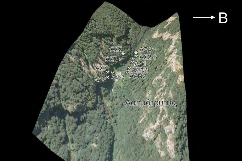 8.6 Μεταλλευτική Περιοχή Ασημότρυπες Παγγαίου 8.6.1 Γεωγραφική Θέση Οι Ασημότρυπες Παγγαίου είναι ίσως η πιο φημισμένη μεταλλευτική. Το όνομα παραπέμπει σε εξόρυξη αργύρου.