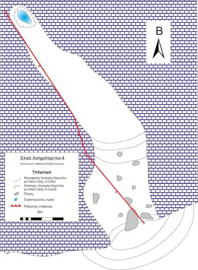 8.6.5 Μεταλλευτική Στοά Ασημότρυπα-4 Η στοά Ασημότρυπα-4 βρίσκεται λίγα μέτρα δυτικότερα της Ασημότρυπας- 3.