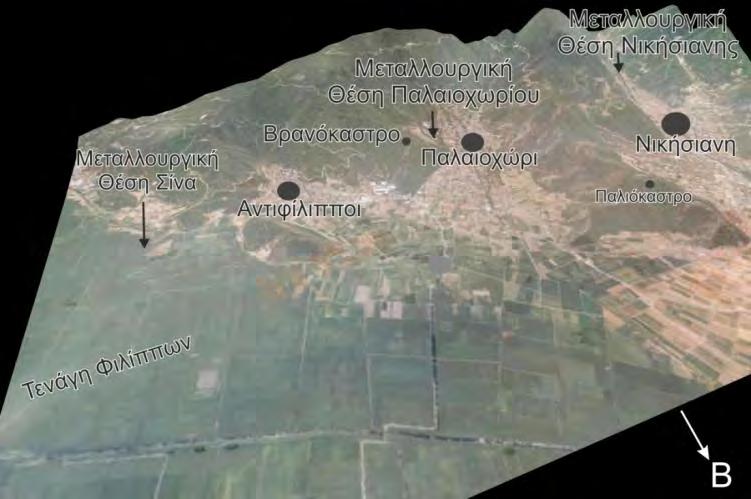 9.3 Μεταλλουργική Περιοχή Παλαιοχωρίου 9.3.1 Περιγραφή θέσης Η μεταλλουργική περιοχή του Παλαιοχωρίου βρίσκεται 200 m ανατολικά του ομώνυμου χωριού (Εικ. 9.3.1.1) και είναι γνωστή στους κατοίκους της περιοχής ως «Καμένες Πέτρες».