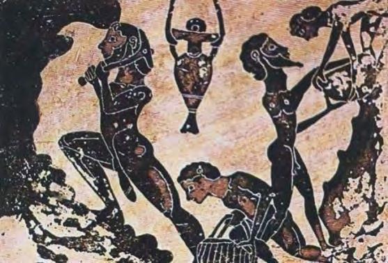 πλευρές στο σημείο της εξόρυξης. Οι κρουστήρες που έχουν βρεθεί ζύγιζαν 6-10 kg και πιθανότατα συγκρατούνταν με τα δύο χέρια.