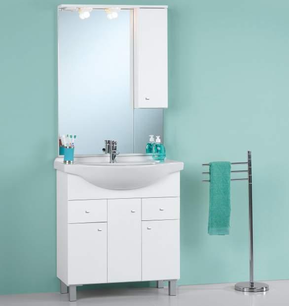Base unit wenge, with 4 doors, 2 soft close drawers, ceramic countertop washbasin 1.10m and mirror cabinet with illuminated cornice with additional 1 door and 2 shelfs.