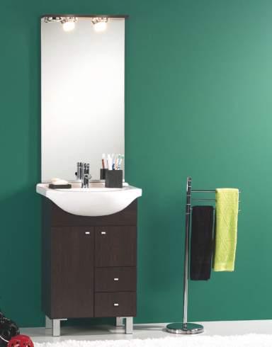 Base unit, white with 3 doors, 2 soft close drawers, ceramic countertop washbasin 71 cm and mirror cabinet with illuminated cornice with additional 1 door.