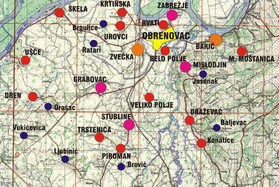 Слика 8 - Географски положај и насељена места општине Обреновац Генерални тренд прираштаја становништва (у односу на претходни попис 1991) показује позитиван коефицијент у већини насеља и највећи је