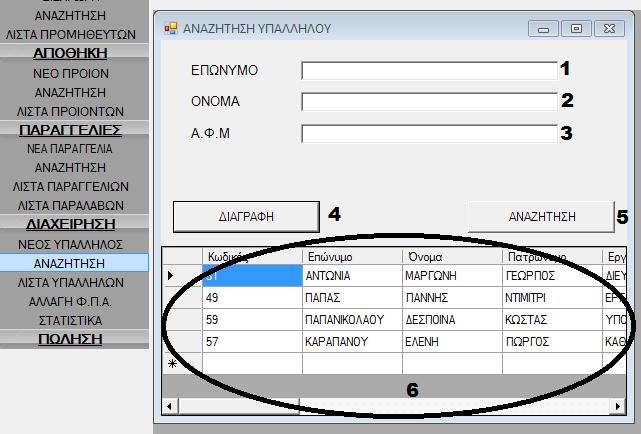 ΔΗΚΟΝΑ 2.8.2.1 ύκθσλα κε ηελ παξαπάλσ εηθόλα ν ρξήζηεο κπνξεί λα αλαδεηήζεη νπνηνλδήπνηε ππάιιειν αξθεί λα γλσξίδεη θάπνην από ηα ζηνηρεία ηνπ.