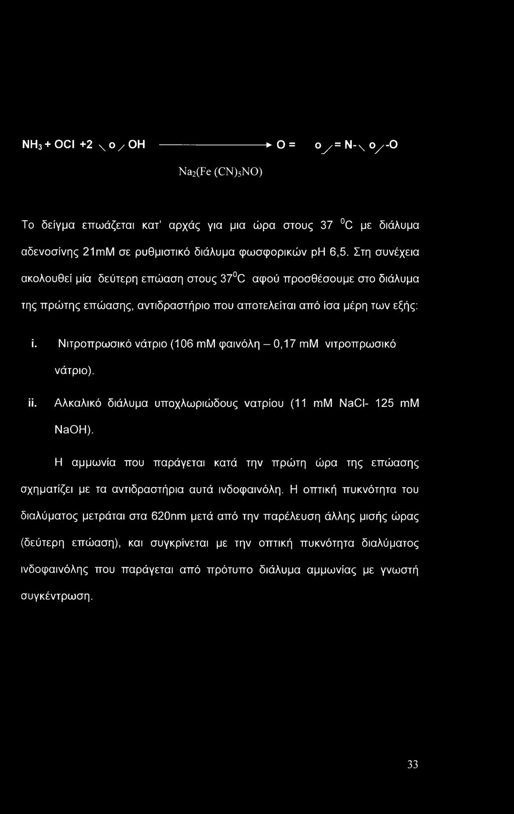 Νιτροπρωσικό νάτριο (106 πιμ φαινόλη - 0,17 πιμ νιτροπρωσικό νάτριο). ϋ. Αλκαλικό διάλυμα υποχλωριώδους νατρίου (11 mm NaCI- 125 πιμ NaOH).