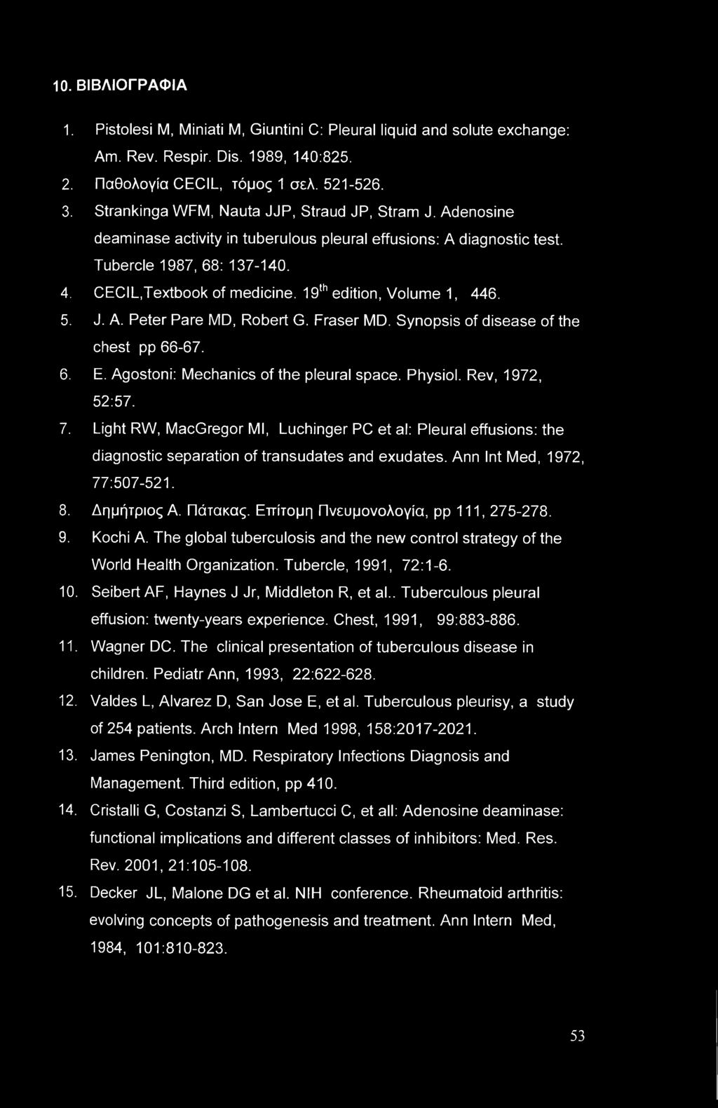 10. ΒΙΒΛΙΟΓΡΑΦΙΑ 1. Pistolesi Μ, Miniati Μ, Giuntini C: Pleural liquid and solute exchange: Am. Rev. Respir. Dis. 1989, 140:825. 2. Παθολογία CECIL, τόμος 1 σελ. 521-526. 3.