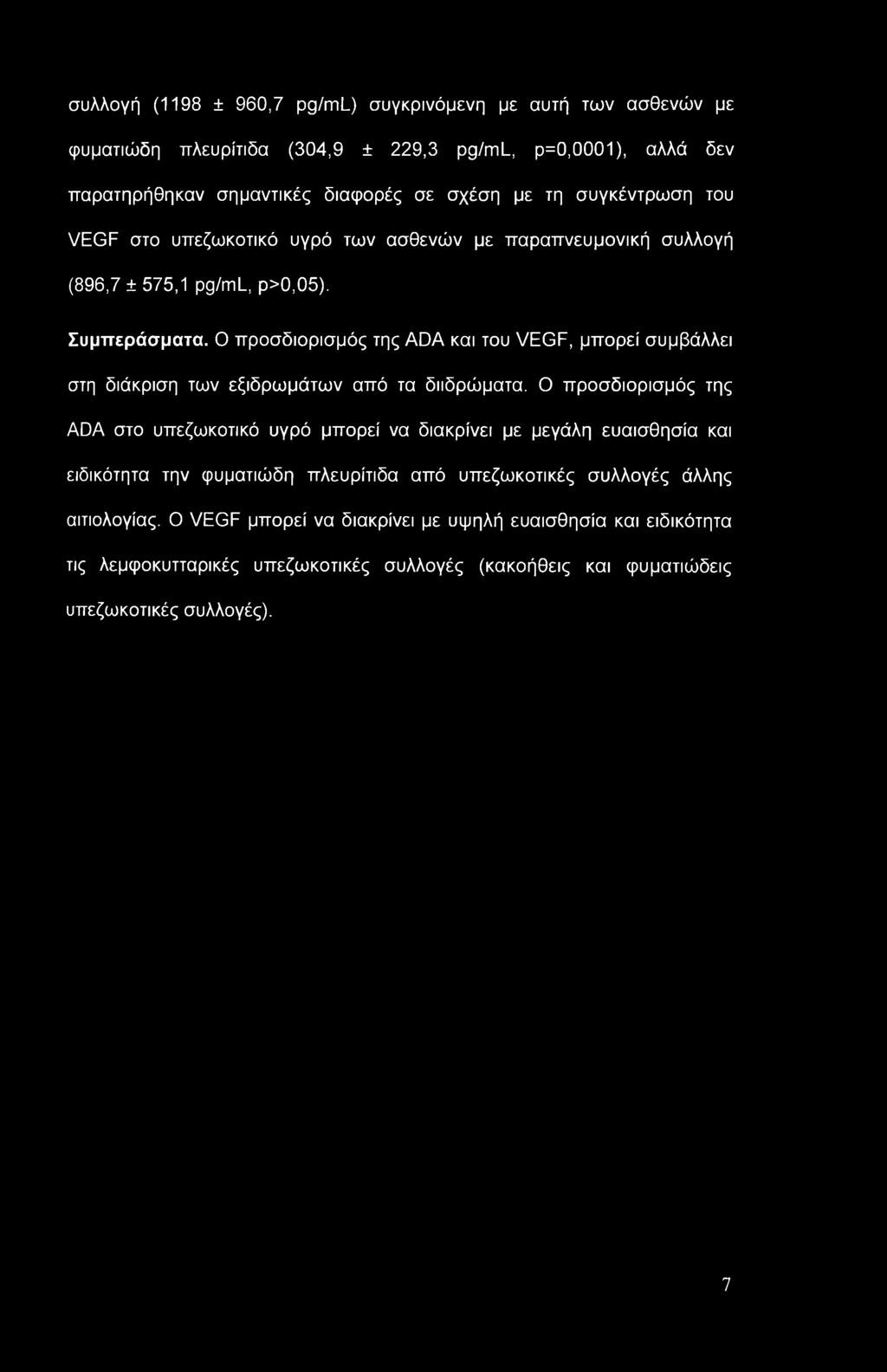 Ο προσδιορισμός της ADA και του VEGF, μπορεί συμβάλλει στη διάκριση των εξιδρωμάτων από τα διιδρώματα.