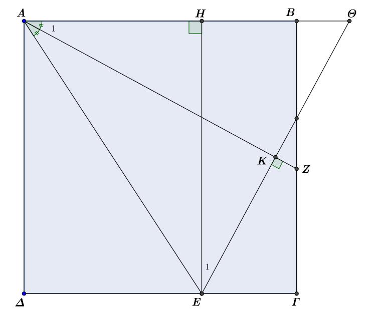 Το τρίγωνο ΑΕΘ είναι ισοσκελές γιατί το ευθύγραμμο τμήμα ΑΚ είναι ύψος και που τέμνει τη ΒΓ στο Ζ καθώς και ΕΚ διχοτόμος που αντιστοιχεί στην πλευρά ΘΕ του τριγώνου. Άρα ΑΕ=ΑΘ. β.