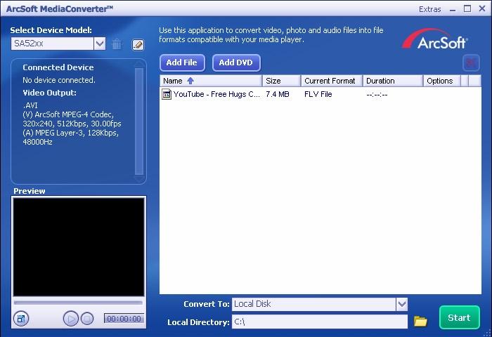 3.6.1.2 Προσθήκη αρχείων βίντεο από υπολογιστή ή DVD 1 2 3 Στο παράθυρο του MediaConverter, επιλέξτε Add File (Προσθήκη αρχείου) / Add DVD (Προσθήκη DVD) για να επιλέξετε την πηγή του βίντεο.