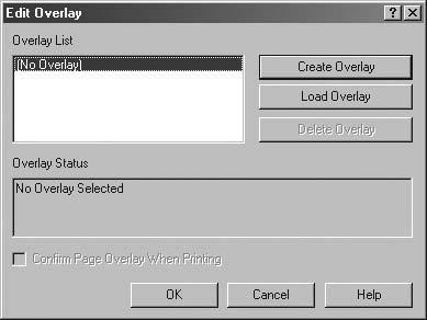 4 Στο παράθυρο Edit Overlay, πατήστε Create Overlay. 5 Στο παράθυρο Create Overlay, πληκτρολογήστε ένα όνοµα στο πλαίσιο File name. Επιλέξτε διαδροµή προορισµού, εάν χρειαστεί.