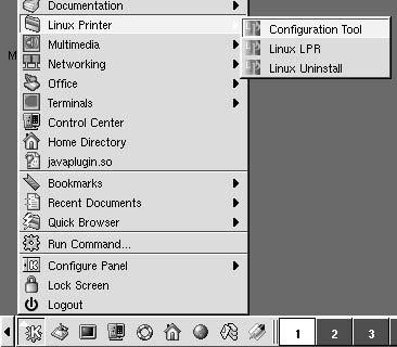 Κατάργηση της εγκατάστασης του προγράµµατος οδήγησης του εκτυπωτή 1 Στο εικονίδιο του µενού έναρξης, στο κάτω µέρος της επιφάνειας εργασίας, επιλέξτε Linux Printer και στη συνέχεια Configuration Tool.