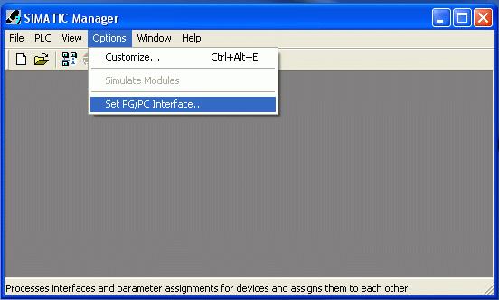 SIMATIC Manager se selecteaza comanda Set PG/PC Interface) in