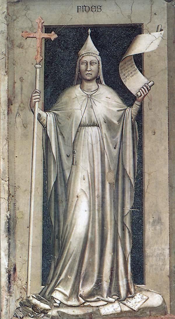 Στην Πίστη του Giotto η μορφή συγχέεται με άγαλμα της γοτθικής περιόδου.