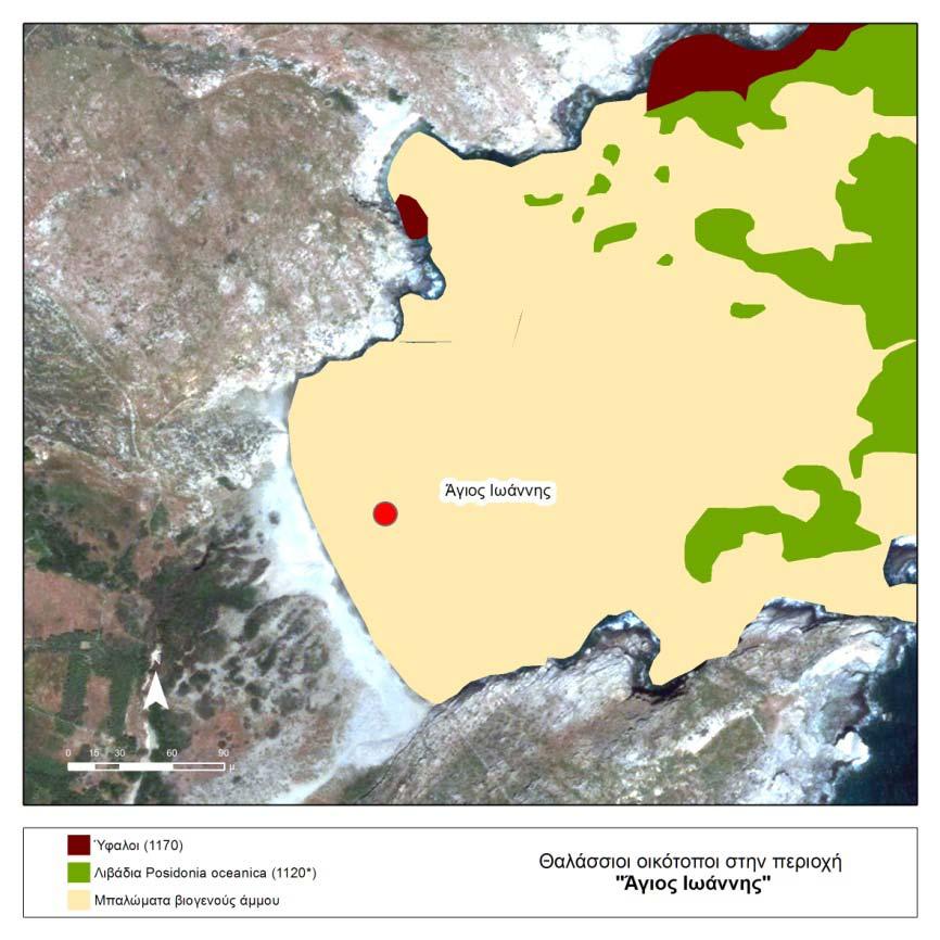 Προγραμματισμός διαχειριστικών δράσεων 21 4.1.2. Όρμος Άγιος Ιωάννης (Κρεμμύδες) Ο όρμος Άγιος Ιωάννης βρίσκεται στο νοτιοανατολικό τμήμα του νησιού νότια του λιμανιού του Κορθίου.