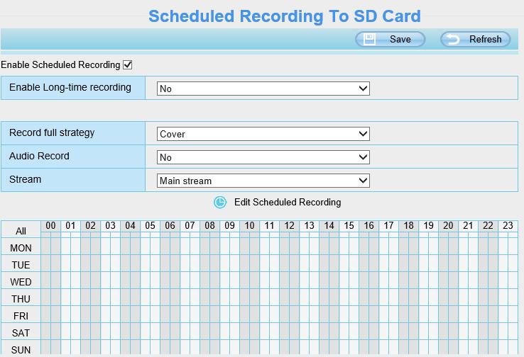 Enable Scheduled Recording: Ενεργοποίηση / απενεργοποίηση συνεχόμενης καταγραφής.