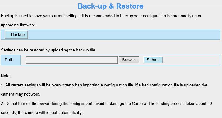 Πατώντας το κουμπί Backup ανοίγει ένα παράθυρο διαλόγου όπου μπορούμε να επιλέξουμε το φάκελο στον υπολογιστή μας που θα αποθηκευτούν οι τρέχουσες ρυθμίσεις της κάμερας.