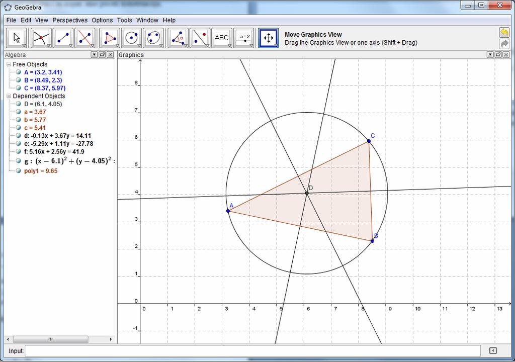 Slika 8. Konstrukcija kruga opisanog oko trougla 5.4. Unošenje algebarskih izraza.