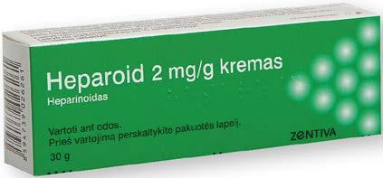 TOP PASIŪLYMAI JŪSŲ SVEIKATAI 4 55 1 25 Venų ligoms gydyti ir po traumų HEPAROID, 2 mg/g, kremas, 30 g Veikliosios medžiagos, stiprumas: 1 g kremo yra 2 mg (200 TV) heparinoido.