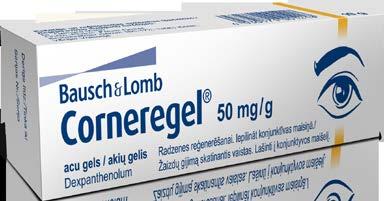 Paviršiniams ragenos ar junginės pažeidimams gydyti CORNEREGEL, akių gelis, 10 g Veikliosios medžiagos, stiprumas: 1 g akių gelio yra 50 mg dekspantenolio.