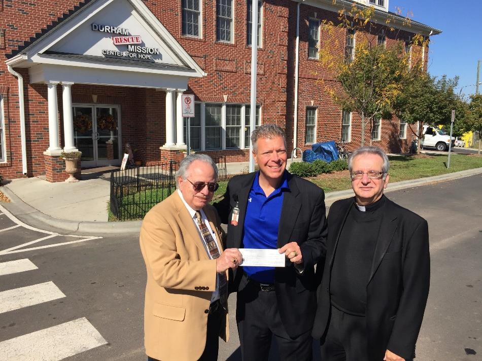 A $3,000 Check was presented to the Durham Rescue Mission on October 31, 2017 from our Festival Proceeds.