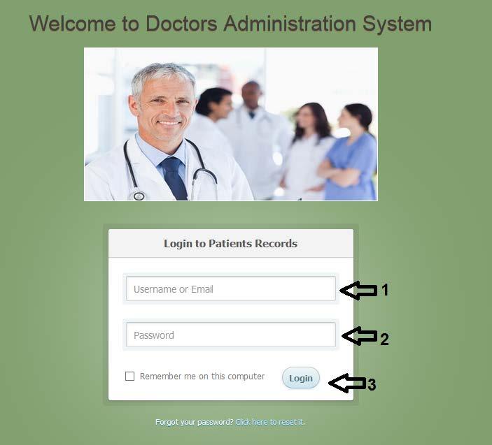 επιλογές: 1. ΕΙΣΑΓΩΓΗ USERNAME: Ο γιατρός εισάγει το username του όπως το όρισε στη βάση δεδομένων. 2.