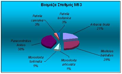 Paracentrotus lividus 15% turbinata 22% Patella caerulea 6% Αφθονία Σταθμός Μ13 Patella lusitanica 3% articulata 6% Arbacia lixula 7% Modiolus barbatus 41% Διαγράμματα 25&26: Κατανομή ειδών σε