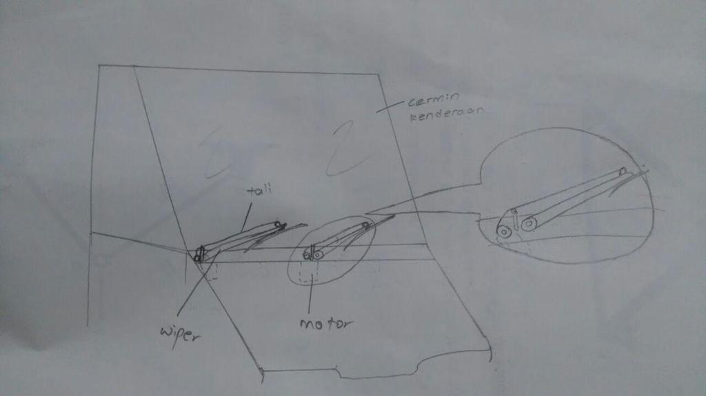 Rajah 3.12: Lakaran Kedua Kelebihan: i. Motor berada di dalam dan konsep ini menggunakan tali untuk mengangkat pengelap. ii. Wiper mudah diangkat. Kekurangan: i. Tali pengangkat tidak kukuh. ii. Darjah menaik sederhana c) Rekabentuk konsep 3 Rajah 3.