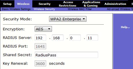 8. Μεταβείτε στην καρτέλα [Wireless] / [Wireless Security] και αλλάξτε το [Security Mode] σε «WPA2 Enterprise».