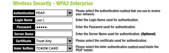 15. Στην τέταρτη σελίδα (Wireless Security WPA2 Enterprise) δώστε σαν [Login Name] το «user1» και