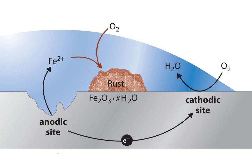 K O R O Z I J A Korozija gvožđa voda Rđa Fe anodno područje katodno područje Oksidacija (anodno područje): Fe(s) Fe 2+ (aq) + 2e Redukcija (katodno