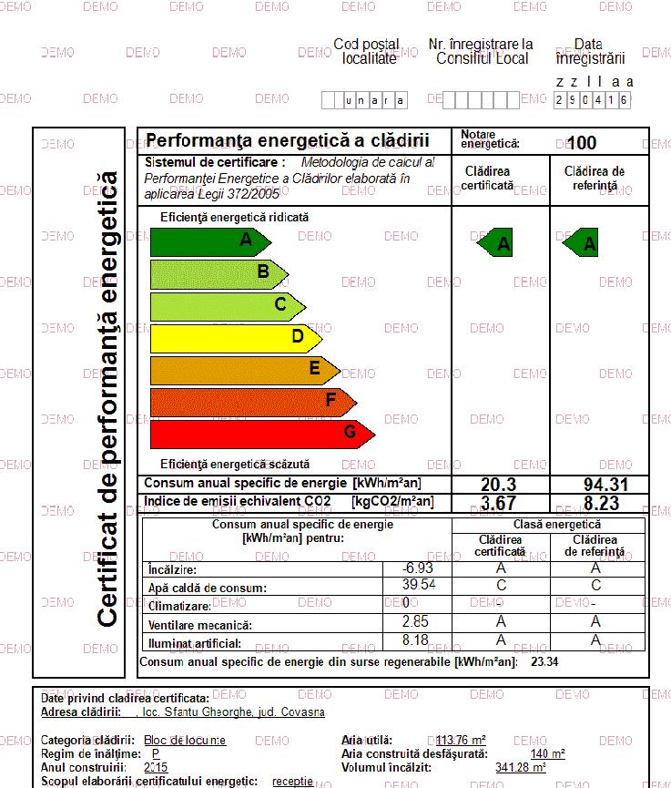 Certificatul de performanță energetică a unui Passivhaus din România În unul dintre programele utilizate nu a existat posibilitatea introducerii umbririi, factor extrem de important la un bilanț