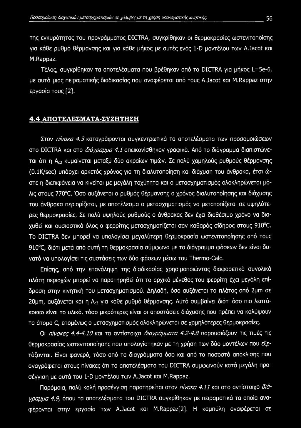 Τέλος, συγκρίθηκαν τα αποτελέσματα που βρέθηκαν από το DICTRA για μήκος L=5e-6, με αυτά μιας πειραματικής διαδικασίας που αναφέρεται από τους A.Jact και M.Rappaz στην εργασία τους [2]. 4.