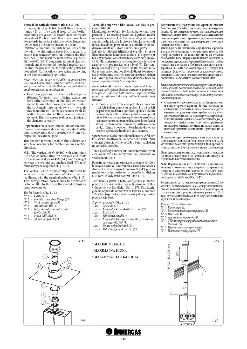 Set vertical cu țiglă din aluminiu 60/100. Montarea setului (Fig.