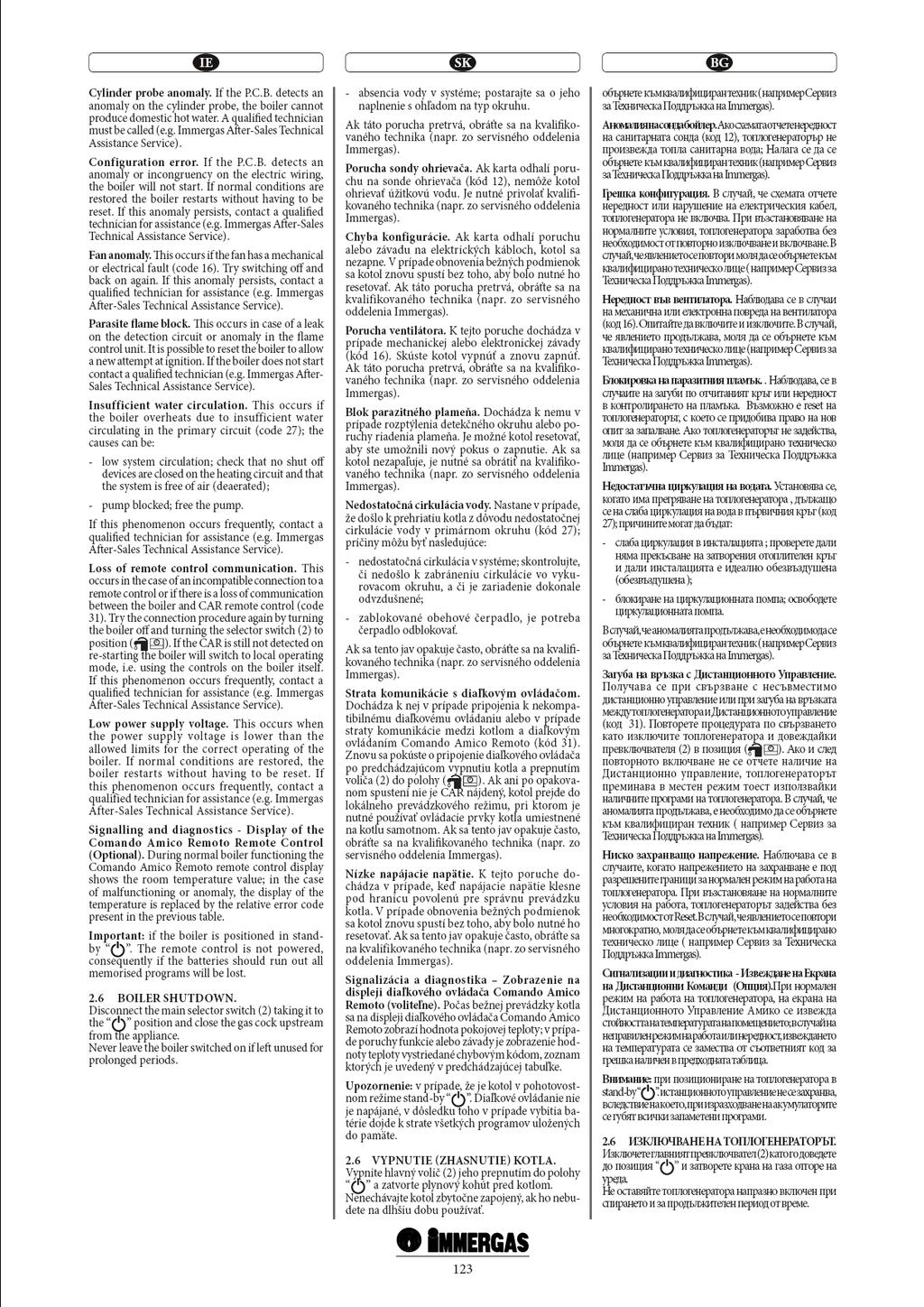 Avarie sondă boiler. Dacă placa electronică detectează o anomalie a sondei NTC de boiler, centrala nu mai poate produce apă caldă de consum. Trebuie chemat un tehnician autorizat.