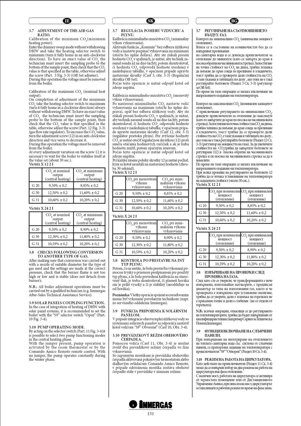 3.7 REGALREA RAPORTULUI AER-GAZ. Reglarea CO 2 minim (puterea minimă de încălzire).